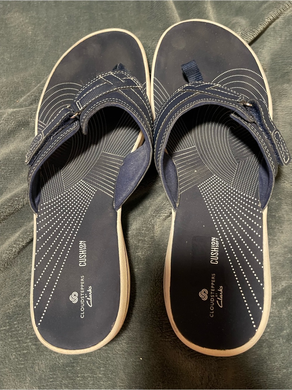 Clarks Cloudsteppers Navy Blue Flip Flop Sandals Womens Sz 11 Comfor Thong Strap - Picture 2 of 6